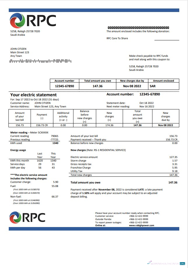 download download Saudi Arabia Rabigh Power Company utility bill, Word and PDF template PDF template PDF template